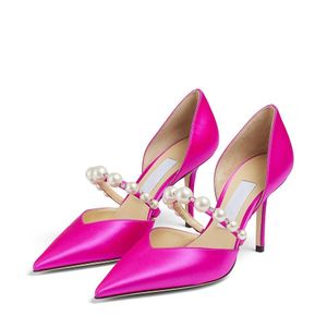 2024 Romantic & Elegant Women Pumps Heel Sandals Senior AURELIE 85 mm Trendy Pointed Toes Pearl Ankle Strap Designer Paris Ladies Wedding Party Sandal High Heels Box