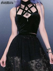 Kvinnors tankar Camis Goth Dark Eesthetic Gothic Pentagram Sexig Croped Top Vintage Camisles Grunge Tank Tops Harajuku Backless Himter Fall 2021 Sexy L231208