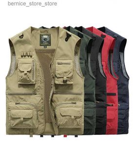 Men's Vests 6XL14 Pocket Men's Thin Multifunctional Fishing Vest Hunting Camping Climbing Hiking Photographer Cargo Vest US Waterproof Vest Q231208