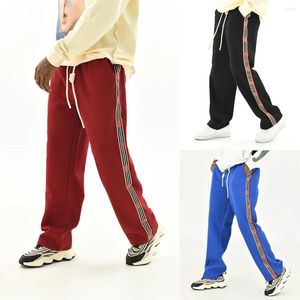 Men's Pants Hip-hop Custom Tape Loose Sweatpants Polyester Letter Side Stripes Wide Leg Flare Stacked Straight