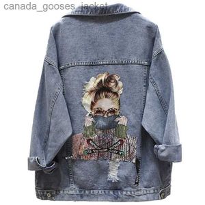 Women's Jackets 2023 Autumn New Denim Jacket Women Harajuku Printed Frayed Beading Loose Casual Jeans Jacket Coat Outwear Fe Jacket L231208