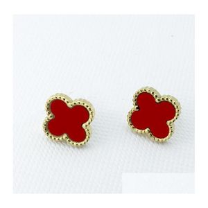 Stud Stud Fashion Vintage 4/Dört Yaprak Yonca Desinger Küpeler Sier 18K Altın Kaplama Titanyum Paslanmaz Çelik Takı Hediye Deliği De Dhvid Sterling Gümüş Küpe