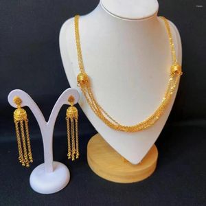 Conjunto de brincos de colar banhado a ouro 24K duas peças e brinco para mulher DD30288