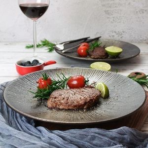 Plates Japanese Striped Ceramic Steak Black Porcelain Dinner Western Tray Kitchen Tableware