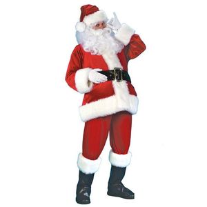 Dekoracje świąteczne Adt Santa Claus kostium Flanel klasyczny kombinezon Cosplay Rekwizyty Mężczyzn Płaszcz Płaszczy Broda Zestaw kapeluszu MS XL Drop dostarczenie dheti
