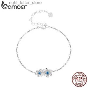 Chain Bamoer 925 Sterling Silver Bule Flower Chain Link Adjustable Zircon Bracelet for Women Birthday Gift Romantic Fine Jewelry YQ231208