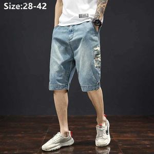 Jeans masculinos shorts jeans verão homens casuais soltos plus size 42 40 38 na altura do joelho ajuste menino adolescente jeans esticado grande meia calça l231208