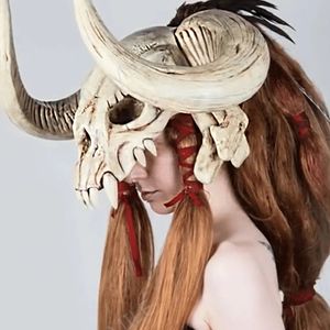 Party Masks Cow Head Skull Mask Scary Animal Horn Mask Horror Halloween Masquerade Carnival Cosplay Party Costume Props Accessories 231208