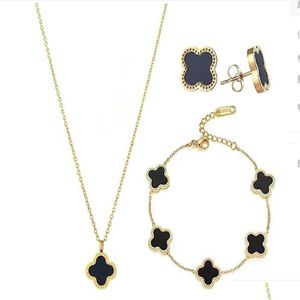 Charme pulseiras titânio aço trevo de quatro folhas colar brincos pulseira fritillium conjunto não-desvanecimento temperamento de alta qualidade drop deliv dhvuh