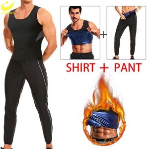 Herren-Sauna-Set, Trainingsweste, Hemd zum Abnehmen, Hose mit hoher Taille, Schweißanzug, Taillentrainer, Body Shaper, Polyester-Oberteil