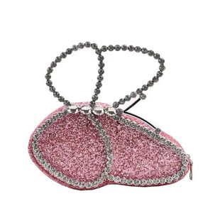 Unique niche design glitter bag women's new rhinestone handbag design hand rabbit dinner bag