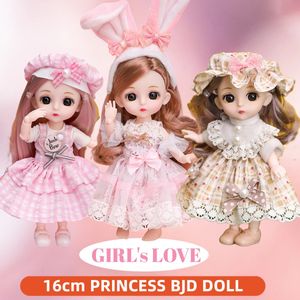 Dockor 16cm Sweet Face BJD Doll med kläder och skor Big Eyes Princess 112 Skala action Figur DIY MOVERABLE 13 JOINTS Gift Girl Toy 231207