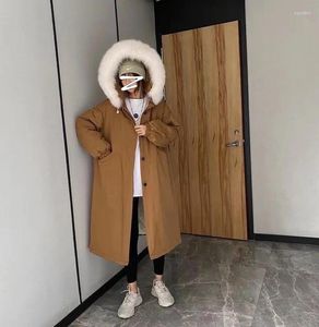 Women's Down South Korea Dongdamen Medium And Long Jacket Women 2023 Winter Parker Real Wool Collar Casual Coat