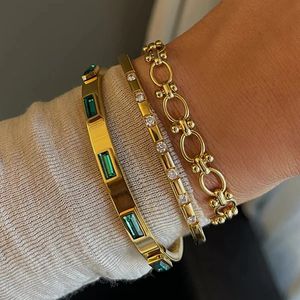 CUFF INS -stil rostfritt stål armband smycken inlagd kubiska zirkonarmband för kvinnor vattentät trendig julklapp 231208