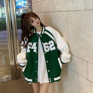 Kadın Ceketleri Vintage Bombacı Ceket Kadınlar Harajuku Varsity Beyzbol Ceketleri Kore Moda Koleji Üniformalı Büyük Boy Sokak Giyim Y2K Sıradan Top 231208