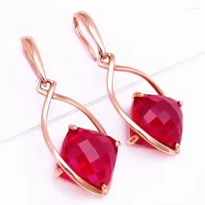 Kolczyki Dangle 14k złota platana kobieta Rose Rosjan 585 Moda Light Luksusowy czerwony kamień fioletowy z ozdobami w stylu zagranicznym