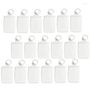 Keychains 100Pcs Po Keychain Rectangle Transparent Blank Acrylic Insert Picture Frame Keyring Key Holder DIY Split Ring278F