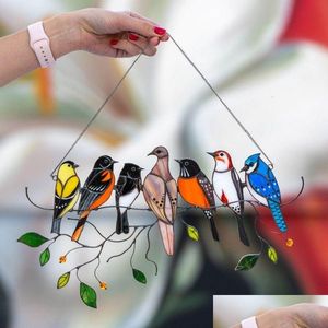 Garden Decorations Colored Window Bird Pendant Wind Chime Metal Tropical Hanging Family Door Crafts Home Accessories Drop Delivery P Ote3F
