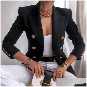 Ternos femininos blazers nibesser blazer mulheres jaqueta de escritório duplo breasted harajuku fino encaixe feminino 2021 casaco senhoras outfit dro dhvls