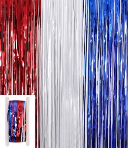 独立記念日の装飾レッドホワイトとブルーグリッターゴールドフリンジフォイルバックドロップカーテン独身パーティー装飾7833752