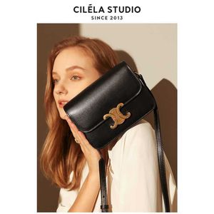 Cópia Legal Bolsas Deisgner Celins loja online Bolsa Tofu Triumphal Arch Feminina Preta Dourada Pequena Quadrada 2023 Primavera/Verão Nova Ombro Único Crossbody Tem Logotipo