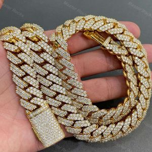 Custom Pass Diamond Test Moissanite Cuban Link Chain 17mm 2rows 925 Sliver Cuban Link Chain Jewelry Necklace Women
