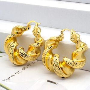 Charm Statement Big Twist Hoop Earrings Women 24K Gold Plated Copper African Dubai Golden Earrings Fashion Ladies Jewelry Accessory 231207