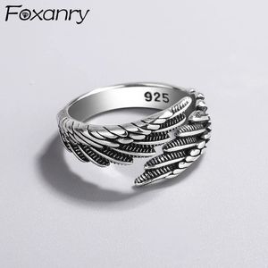 Bröllopsringar Foxanry Silver Color Rings Fashion Hip Hop Vintage Couples Creative Wings Design Thai Silver Party Jycken Födelsedagspresenter 231208