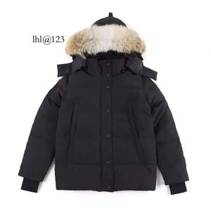 Piumino da uomo di alta qualità Cappotto d'oca Vera pelliccia di lupo grande Cappotto canadese Wyndham Abbigliamento Stile di moda Capispalla invernale P B Commercio all'ingrosso 2 pezzi Sconto del 10%