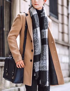 Springrain Herren-Erbsenmantel aus Wollmischung, gekerbter Kragen, einreihiger Mantel, warmer Winter-Trenchcoat