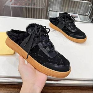 Women Lous Open Back Sneaker Designer Moral training Half slipper Classic Woman debossed suede calf leather slippers Luxury Casual shoes Size 35-41