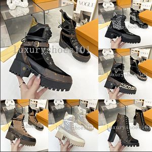 Designer-Damen-Stiefeletten, Laureate-Stiefel, Liebesmedaille, Martin-Stiefel, Winter-echtes Leder, grobe High-Heel-Schuhe, luxuriöse Wüsten-Chunky-Booties mit Box