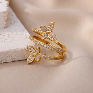 Anéis de casamento Butterfly Zircon Aço inoxidável anéis de aço para mulheres Cristal de cristal de cristal Jóias de casamento Jóias de casamento Valentins Adoro presente anilos