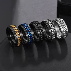 Wedding Rings Stainless Steel Rings Cool Black Spinner Chain Ring for Men Tire Texture Rotatable Links Punk Male Anel 231208