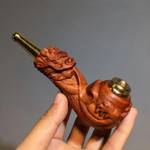 1pc Solid Wood Faucet Pipe, Carving Handmade Smoking Pipe For Men's Gift Lover Old Man Home, Smoking Accessories