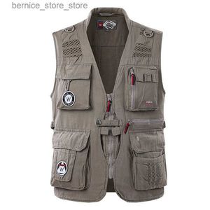 Men's Vests Men's Multi-Pockets Cargo Vest Jacket MenV-Neck Vest Heavy-duty Cotton Casual Outdoor Military Hiking Fishing Waist coat Q231208