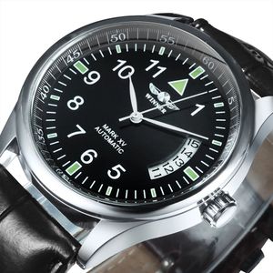 Uhrenarmbänder WINNER Business Automatik für Herren Kalenderfenster Mode Schwarzes Zifferblatt Lederarmband Luxusmarke Mechanische Uhren 231208