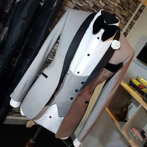 Ternos masculinos cinza noivo smoking xale lapela masculino casamento moda homem jaqueta blazer 3 peça terno (jaqueta calças colete)