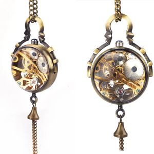 Pocket Watches Steampunk Transparent Glass Ball Mechanical Pendant Pocket Watch Chain P100 231208