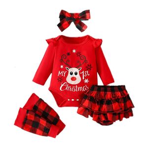 Zestawy odzieżowe urodzone w Boże Narodzenie Baby Printed Done Rleeve Elk BESIES KREJKIE 4 PCS Zestaw 018 miesięcy dla dziewczyn garnitury 231207