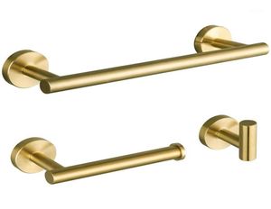 3pieces Badrumsmaskinvarutillbehör Set Borsted Gold SUS304 Rostfritt stål Väggmonterad handdukstång Robe Holder Hook Toalett P14317973