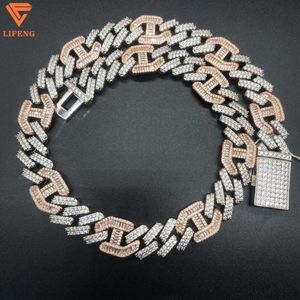 New Arrival Hiphop Men 2 Tone Bling Iced Out Round Baguette Cut Necklace 925 Silvery Vvs Moissanite Diamond Cuban Link Chains