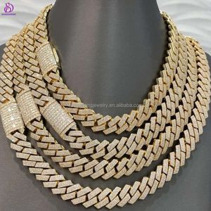 Luksusowa biżuteria 925 Srebrny naszyjnik 18 mm 20 mm srebrny/10k/14K/18K Gold Moissanite 4 rzędy Zęby Loski VVS Miami Cuban Link Chain