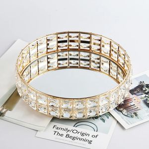 Lagringslådor Luxury Nordic Electropated Gold Circular Metal Frame Stor fyrkantig transparent diamantspegelbricka Kosmetisk lagringsbricka 231208