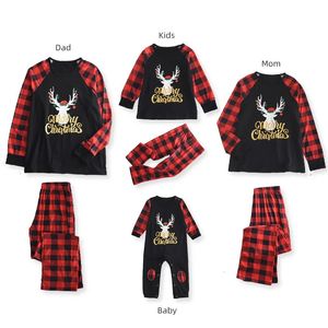 Familie Passende Outfits Weihnachten Vater Mutter Kinder Kleidung TopPants Outfit Gitter Weihnachten Nachtwäsche Pjs Set Baby Strampler 231207