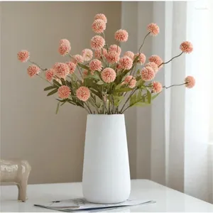 Decorative Flowers Heads Silk Flower Ball Pompom Artificial Branch With Green Leaves For Home Wedding Decorations Fake