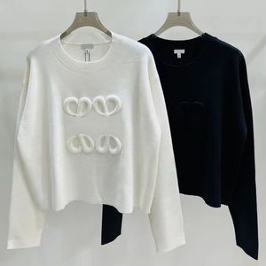 Designer Brand Wool Cashmere Women 3D Tri-dimensionell ihålig ut rund nacke jumper stickad tröja höst fynd priset nytt mode tee topp