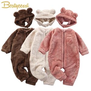 Macacão de lã bebê macacão chapéu 2 pcs outono inverno nascido romper infantil loungewear macio quente criança onesie crianças menina menino roupas 231208