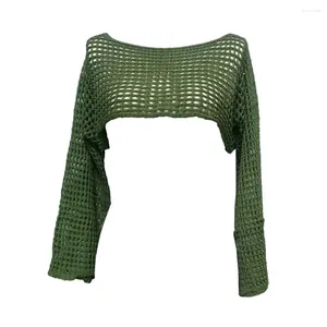 Women's Blouses Stretchy Women Blouse Chic Crochet Knit Sweater Tops Stylish Streetwear For Autumn With Hollow Out Design Comfortable