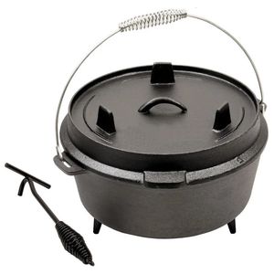 Dutch Ovens 25cm Camp Dutch Oven Pre Seasoned Cast Iron Lid Also a Skillet Casserole Pot with Lid Lifter for Camping Cooking BBQ Baking 4QT 231207